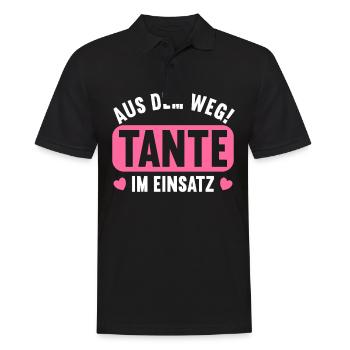 Aus dem Weg. Tante im Einsatz. - Männer Poloshirt - Schwarz - Vorne - Kai (181cm)