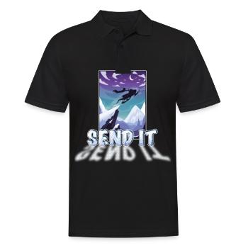 Motor Schlitten Pilot spring über Klippen Send It - Männer Poloshirt - Schwarz - Vorne - Kai (181cm)