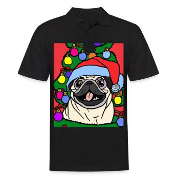 Carlin avec casquette de Noël Propriétaires de chiens de Noël - Polo Homme - noir - Devant - Kai (181cm)