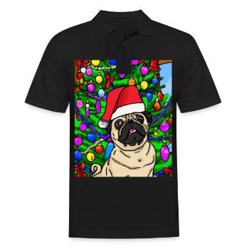 Carlin avec casquette de Noël Propriétaires de chiens de Noël - Polo Homme - noir - Devant - Kai (181cm)