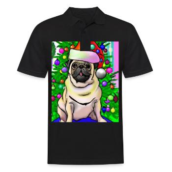 Carlin avec casquette de Noël Propriétaires de chiens de Noël - Polo Homme - noir - Devant - Kai (181cm)