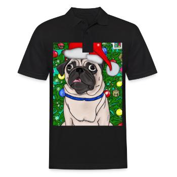 Carlin avec casquette de Noël Propriétaires de chiens de Noël - Polo Homme - noir - Devant - Kai (181cm)