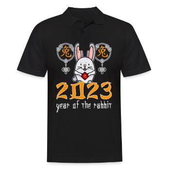 Chinese Rabbit Character New Year 2023 - Men's Polo Shirt - black - Front - Kai (181cm)