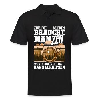 Zum Fotografieren braucht man Zeit Fotografen - Männer Poloshirt - Schwarz - Vorne - Kai (181cm)