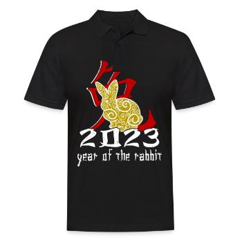Personnage de lapin chinois Nouvel An 2023 - Polo Homme - noir - Devant - Kai (181cm)