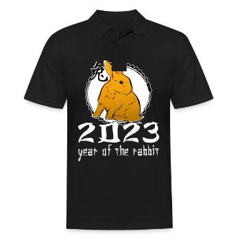 Personnage de lapin chinois Nouvel An 2023 - Polo Homme - noir - Devant - Kai (181cm)
