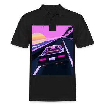 Vaporwave Aesthetic Sports Car Sunset - Men's Polo Shirt - black - Front - Kai (181cm)