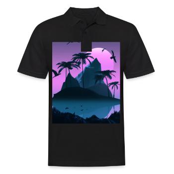 Vaporwave Aesthetic Tropical Island Palm Trees - Men's Polo Shirt - black - Front - Kai (181cm)