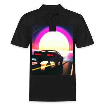 Synthwave Outrun Sports Car Beach Sunset - Men's Polo Shirt - black - Front - Kai (181cm)