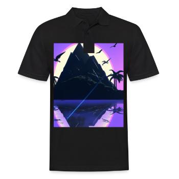 Vaporwave Aesthetic Insel Palmen Berge - Männer Poloshirt - Schwarz - Vorne - Kai (181cm)