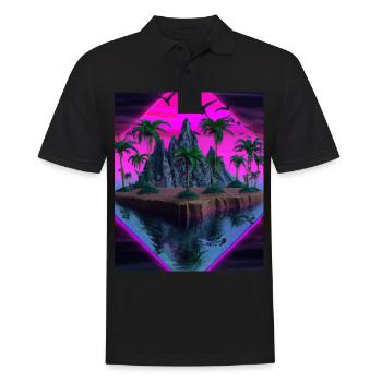Vaporwave Aesthetic Tropical Island Palm Mountains - Men's Polo Shirt - black - Front - Kai (181cm)