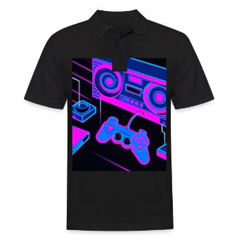 Vaporwave Aesthetic Gaming Console Controller - Men's Polo Shirt - black - Front - Kai (181cm)