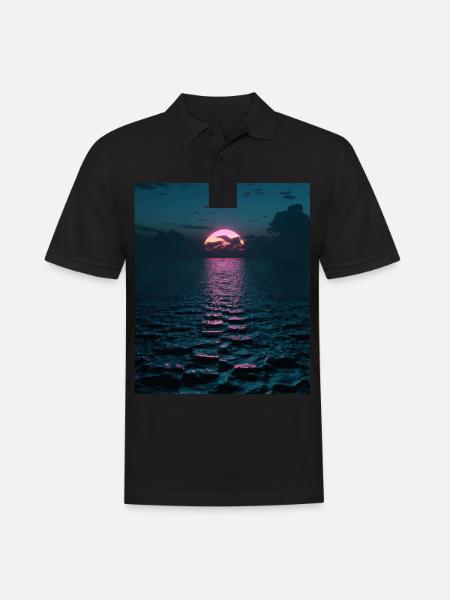 Vaporwave Aesthetic Sunset Sea - Men's Polo Shirt - black