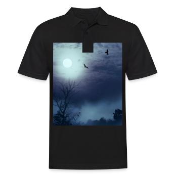 Neblige Naturlandschaft Vollmond Und Fledermäuse - Männer Poloshirt - Schwarz - Vorne - Kai (181cm)