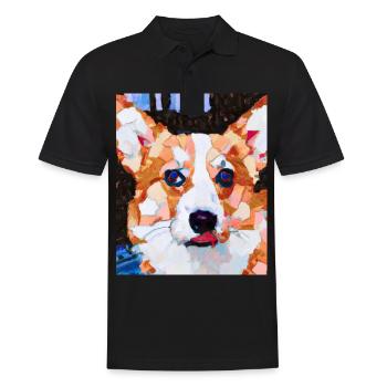 Corgi Portrait Cubisme Chien - Polo Homme - noir - Devant - Kai (181cm)