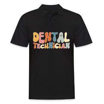 Zahntechniker in coolen Retro Farben - Männer Poloshirt - Schwarz - Vorne - Kai (181cm)
