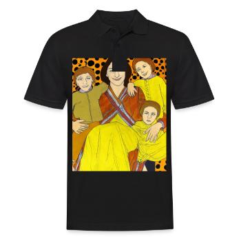 Gustav Klimt Style Portrait Einer Mama Mit Drei - Männer Poloshirt - Schwarz - Vorne - Kai (181cm)