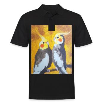 Cockatiel Couple Gustav Klimt Style - Men's Polo Shirt - black - Front - Kai (181cm)