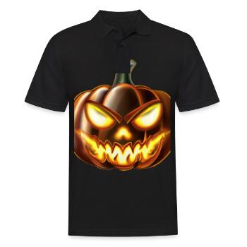 Citrouille d’Halloween aux yeux de feu - Polo Homme - noir - Devant - Kai (181cm)