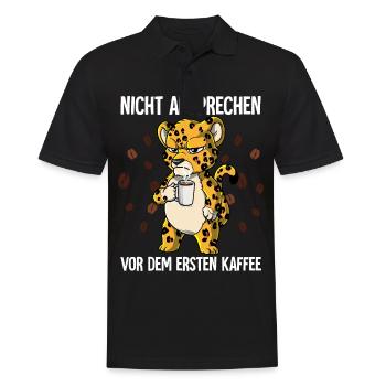 Nicht Ansprechen Vor Dem Ersten Kaffee Leopard - Männer Poloshirt - Schwarz - Vorne - Kai (181cm)