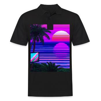 Vaporwave Sun Synthwave Sunset Palms - Men's Polo Shirt - black - Front - Kai (181cm)