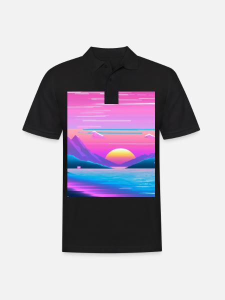 Vaporwave Sun Synthwave Sunset - Men's Polo Shirt - black