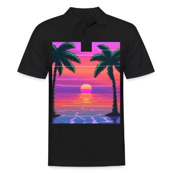 Vaporwave Sun Synthwave Sunset Palms - Men's Polo Shirt - black - Front - Kai (181cm)