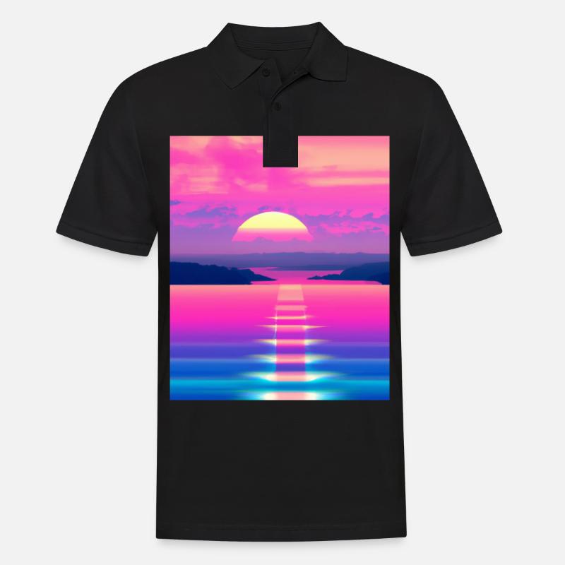 Vaporwave Sun Synthwave Sunset - Polo Homme - noir