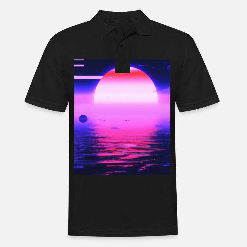 Vaporwave Sun Synthwave Sunset - Männer Poloshirt - Schwarz