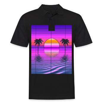 Vaporwave Sun Synthwave Sunset Palms - Polo Homme - noir - Devant - Kai (181cm)