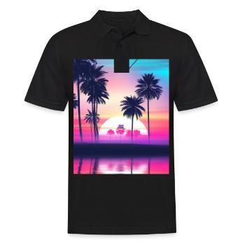 Vaporwave Sun Synthwave Sunset Palms - Men's Polo Shirt - black - Front - Kai (181cm)