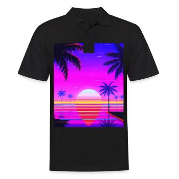 Vaporwave Sun Synthwave Sunset Palms - Men's Polo Shirt - black - Front - Kai (181cm)