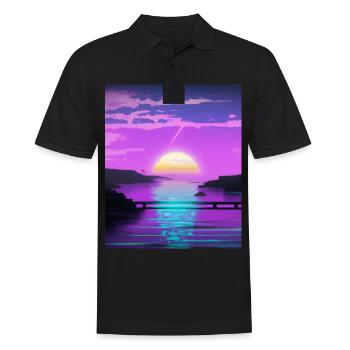 Vaporwave Sun Synthwave Sunset - Polo Homme - noir - Devant - Kai (181cm)