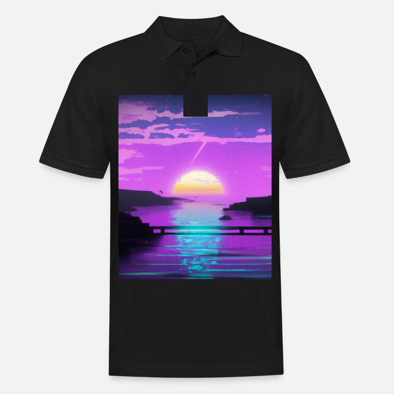 Vaporwave Sun Synthwave Sunset - Polo Homme - noir