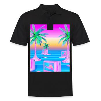 Synthwave Sun Hawaii Vaporwave Esthétique - Polo Homme - noir - Devant - Kai (181cm)