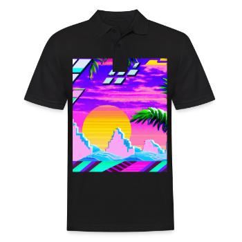 Synthwave Sun Hawaii Vaporwave Esthétique - Polo Homme - noir - Devant - Kai (181cm)