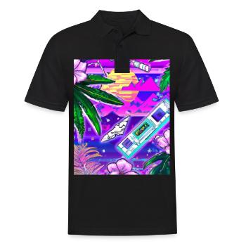 Synthwave Sun Hawaii Vaporwave Esthétique - Polo Homme - noir - Devant - Kai (181cm)