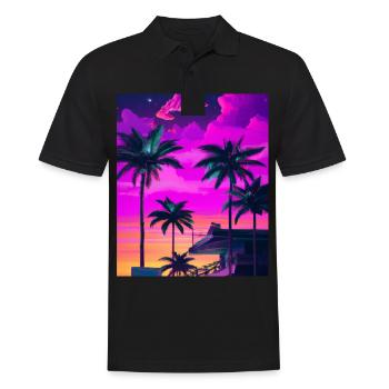 Synthwave Sun Hawaii Vaporwave Esthétique - Polo Homme - noir - Devant - Kai (181cm)
