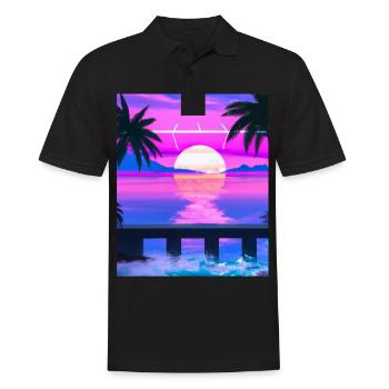 Synthwave Sun Hawaii Vaporwave Esthétique - Polo Homme - noir - Devant - Kai (181cm)