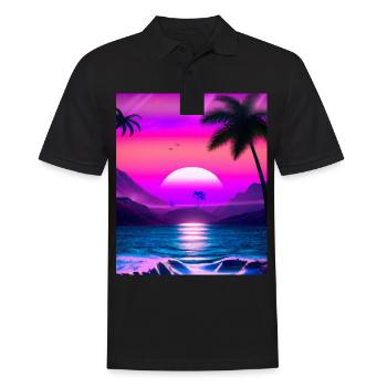 Synthwave Sun Hawaii Vaporwave Esthétique - Polo Homme - noir - Devant - Kai (181cm)