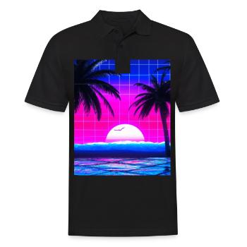 Synthwave Sun Hawaii Vaporwave Esthétique - Polo Homme - noir - Devant - Kai (181cm)