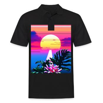 Synthwave Sun Hawaii Vaporwave Esthétique - Polo Homme - noir - Devant - Kai (181cm)
