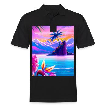 Synthwave Sun Hawaii Vaporwave Esthétique - Polo Homme - noir - Devant - Kai (181cm)