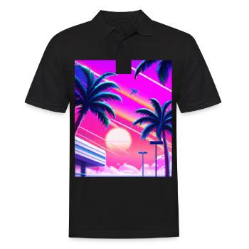 Synthwave Sun Hawaii Vaporwave Esthétique - Polo Homme - noir - Devant - Kai (181cm)