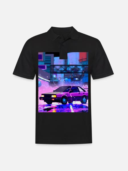 Vaporwave Aesthetic Synthwave Car - Men's Polo Shirt - black