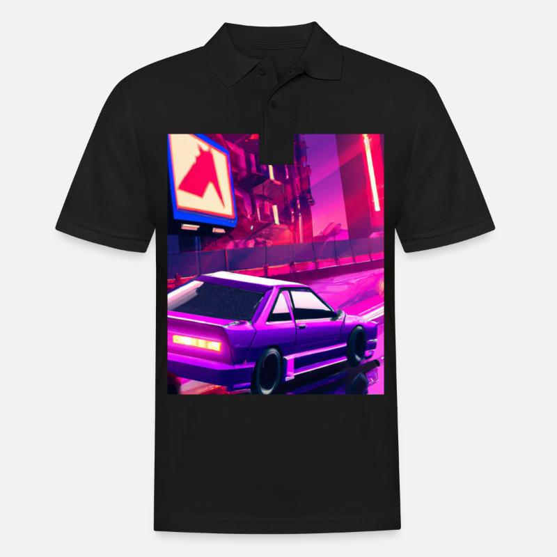 Vaporwave Aesthetic Synthwave Car - Männer Poloshirt - Schwarz