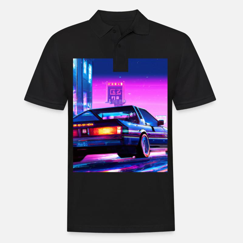 Vaporwave Aesthetic Synthwave City - Männer Poloshirt - Schwarz