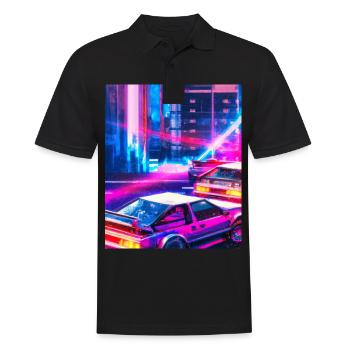 Vaporwave Esthétique Synthwave City - Polo Homme - noir - Devant - Kai (181cm)
