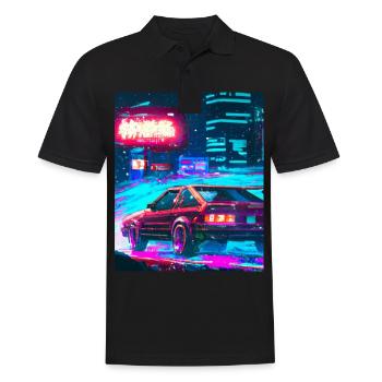 Vaporwave Esthétique Synthwave City - Polo Homme - noir - Devant - Kai (181cm)