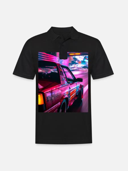 Vaporwave Aesthetic Synthwave Car - Men's Polo Shirt - black
